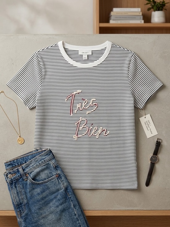 Tops - On 34th Macys Striped 'Très Bien' Graphic Tee graphic tee large L